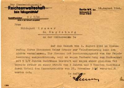 enlarge picture  - letter Volksgerichtshof