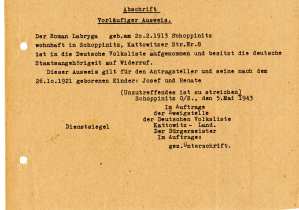 greres Bild - Ausweis Volksliste   1943