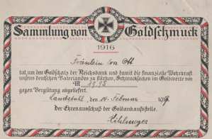 greres Bild - Urkunde Goldspende   1917