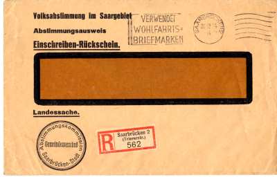 Wahlscheinumschlag Volksabstimmung Saar 1935