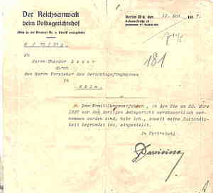 enlarge picture  - letter NS Volksgericht