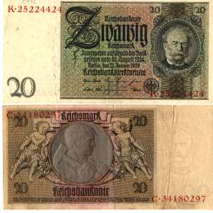 enlarge picture  - money banknote German 20