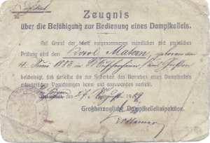 greres Bild - Fhrerschein 1909 Dampfke